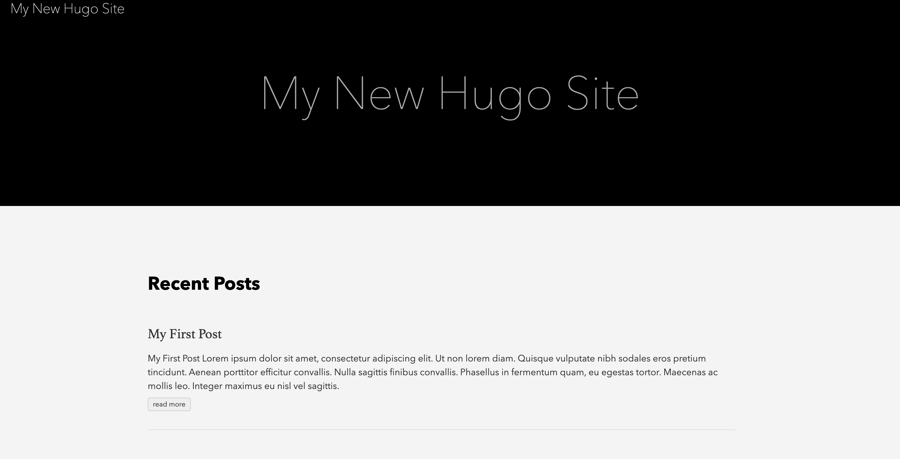Screen shot of a website with the title “My New Hugo Site” and some Lorem Ipsum